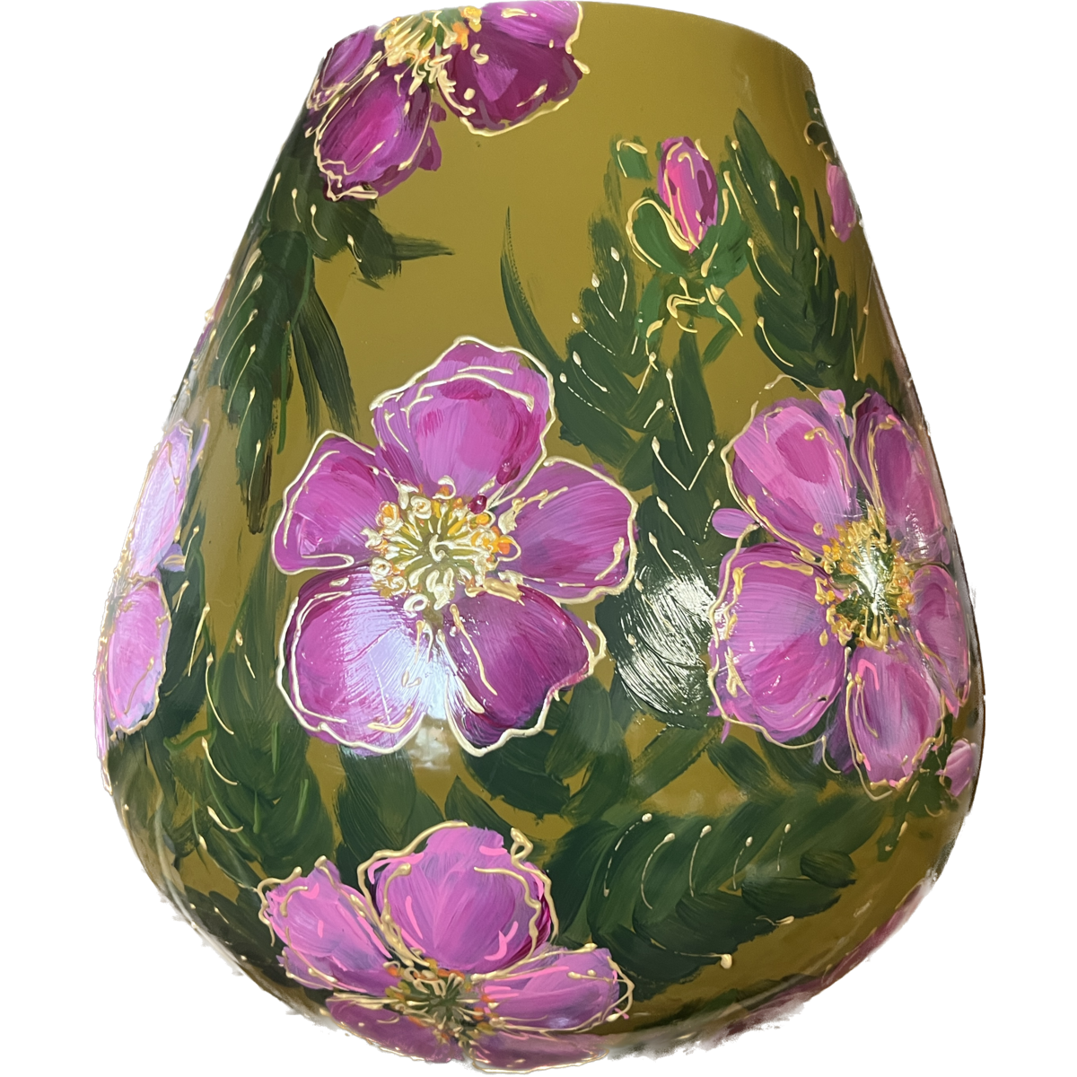 Handbeschilderde vaas - Tasman rosehip olive green